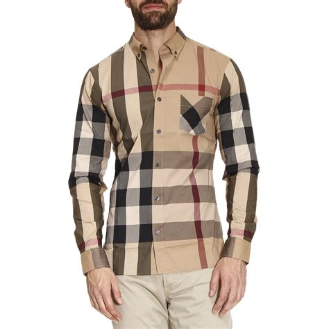 burberry camicia uomo collo e polsi|Camicia in cotone con vestibilità slim (Noce moscata) .